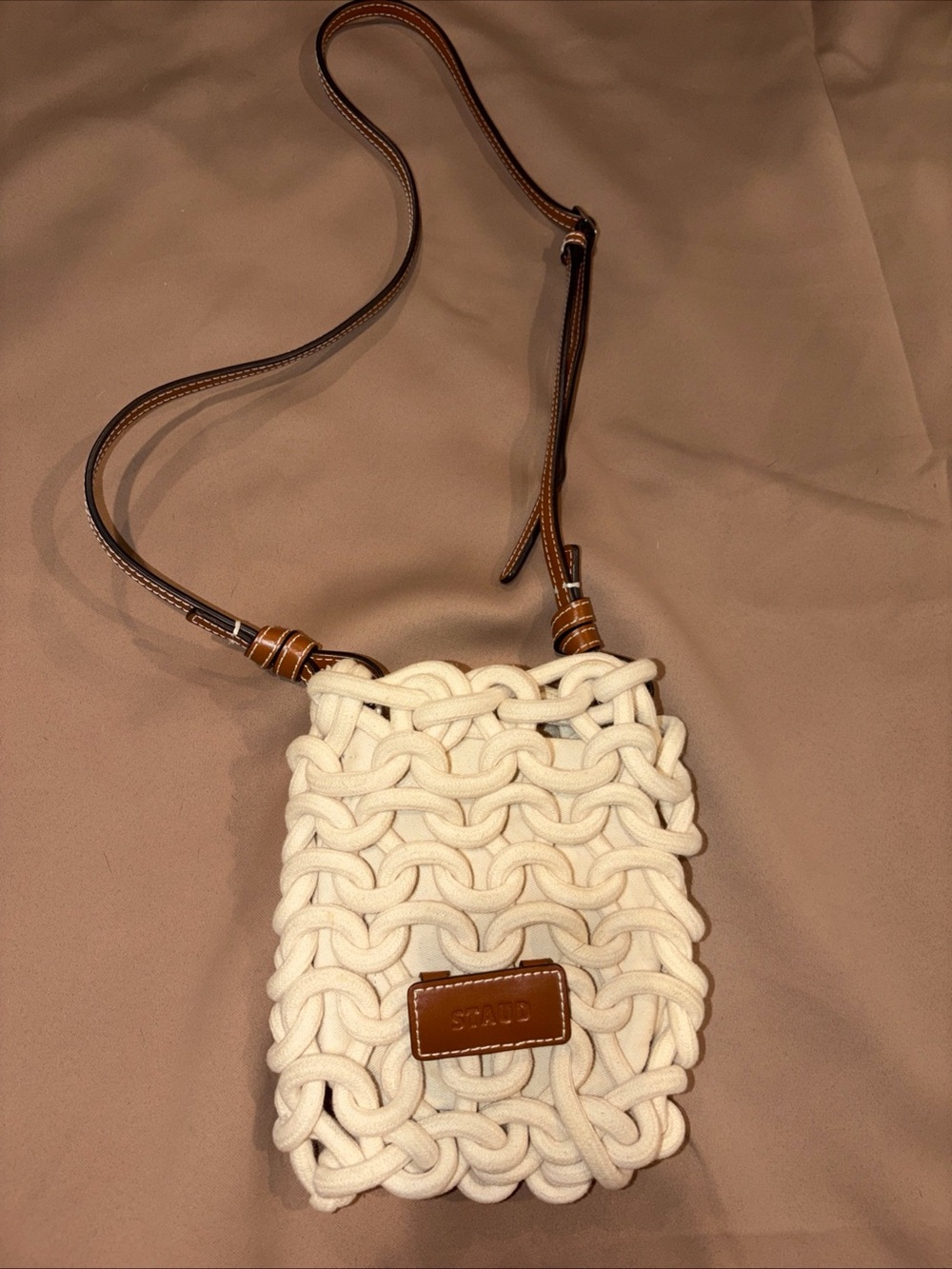 STAUD Mini Corda Crossbody Shoulder Bag Natural Cotton Rope Tan Leather Boho